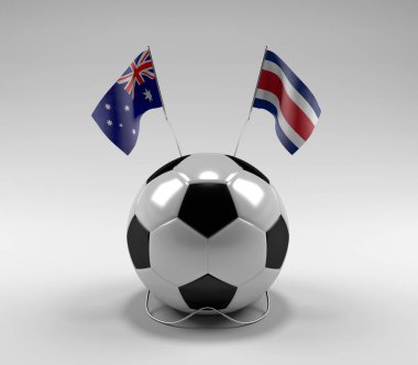 Avusturalya - Kosta Rika Futbol Bayrakları, Beyaz Arkaplan - 3D Render