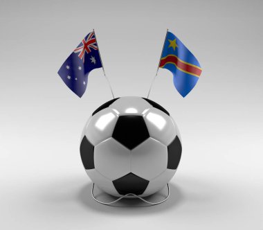 Avusturalya - Kongo-Demokratik-Cumhuriyet Futbol Bayrakları, Beyaz Arkaplan - 3D Render
