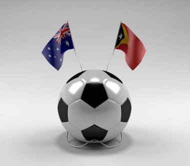 Avusturalya - Doğu Timor Futbol Bayrakları, Beyaz Arkaplan - 3D Render