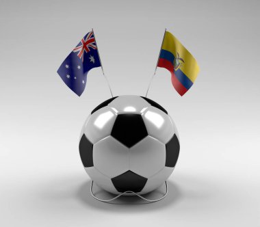 Avusturalya - Ekvador Futbol Bayrakları, Beyaz Arkaplan - 3D Render