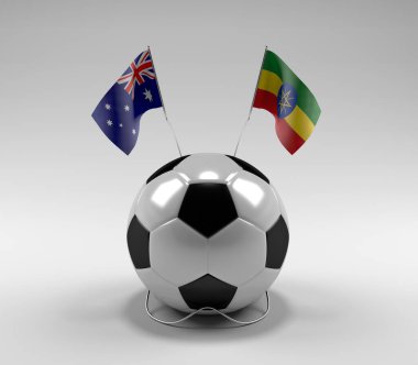 Avusturalya - Etiyopya Futbol Bayrakları, Beyaz Arkaplan - 3D Render
