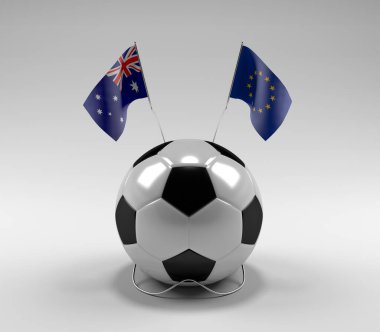 Avusturalya - Avrupa Birliği Futbol Bayrakları, Beyaz Arkaplan - 3D Render