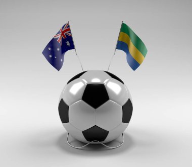 Avusturalya - Gabon Futbol Bayrakları, Beyaz Arkaplan - 3D Render