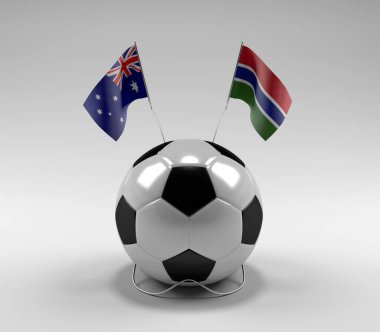 Avusturalya - Gambiya Futbol Bayrakları, Beyaz Arkaplan - 3D Render