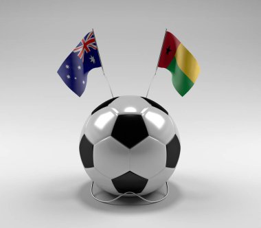 Avusturalya - Gine-Bissau Futbol Bayrakları, Beyaz Arkaplan - 3D Render