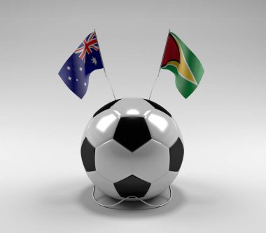 Avustralya - Guyana Futbol Bayrakları, Beyaz Arkaplan - 3D Render