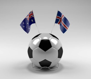 Avusturalya - İzlanda Futbol Bayrakları, Beyaz Arkaplan - 3D Render