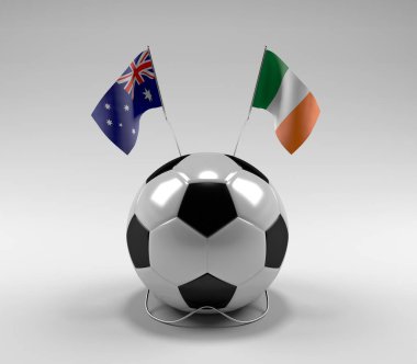 Avusturalya - İrlanda Futbol Bayrakları, Beyaz Arkaplan - 3D Render
