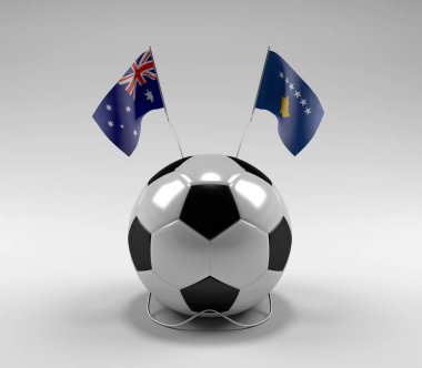 Avusturalya - Kosova Futbol Bayrakları, Beyaz Arkaplan - 3D Hazırlama