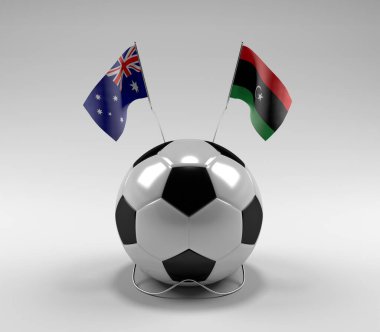 Avusturalya - Libya Futbol Bayrakları, Beyaz Arkaplan - 3D Render