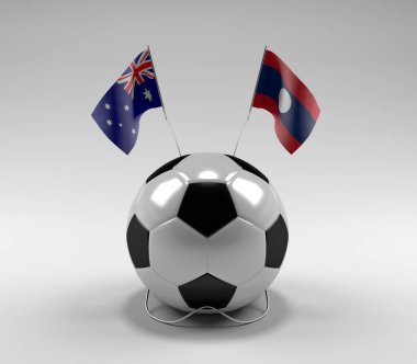 Avusturalya - Laos Futbol Bayrakları, Beyaz Arkaplan - 3D Render