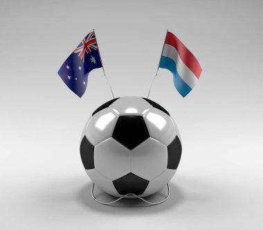 Avusturalya - Lüksemburg Futbol Bayrakları, Beyaz Arkaplan - 3D Render