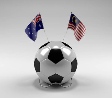 Avusturalya - Malezya Futbol Bayrakları, Beyaz Arkaplan - 3D Render