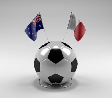 Avusturalya - Malta Futbol Bayrakları, Beyaz Arkaplan - 3D Render