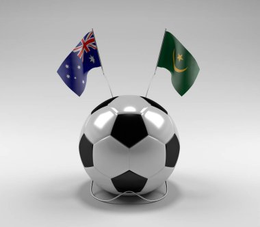 Avusturalya - Moritanya Futbol Bayrakları, Beyaz Arkaplan - 3D Render