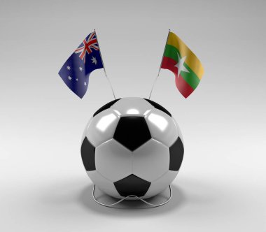 Avusturalya - Myanmar Futbol Bayrakları, Beyaz Arkaplan - 3D Render