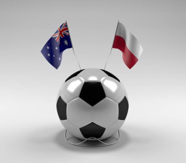 Avusturalya - Polonya Futbol Bayrakları, Beyaz Arkaplan - 3D Render