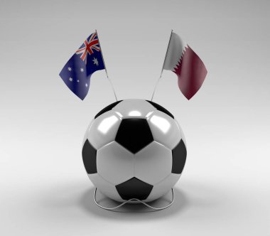 Avusturalya - Katar Futbol Bayrakları, Beyaz Arkaplan - 3D Render