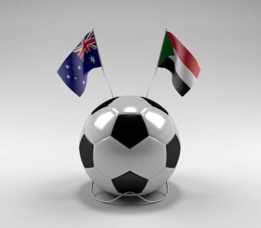 Avusturalya - Sudan Futbol Bayrakları, Beyaz Arkaplan - 3D Render