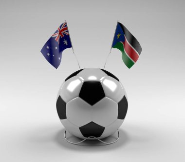 Avustralya - Güney Sudan Futbol Bayrakları, Beyaz Arkaplan - 3D Render