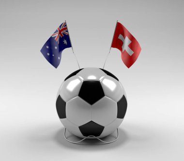 Avusturalya - İsviçre Futbol Bayrakları, Beyaz Arkaplan - 3D Render