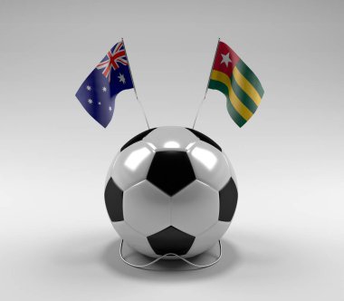 Avusturalya - Togo Futbol Bayrakları, Beyaz Arkaplan - 3D Render