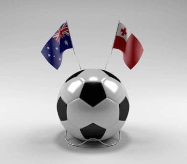 Avusturalya - Tonga Futbol Bayrakları, Beyaz Arkaplan - 3D Render