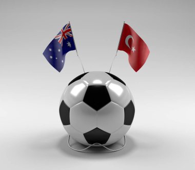 Avusturalya - Türkiye Futbol Bayrakları, Beyaz Arkaplan - 3D Render