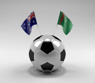Avusturalya - Türkmenistan Futbol Bayrakları, Beyaz Arkaplan - 3D Render