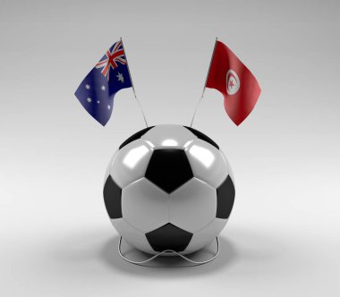 Avusturalya - Tunus Futbol Bayrakları, Beyaz Arkaplan - 3D Render