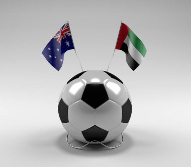 Avusturalya - Birleşik Arap-Emirlikleri Futbol Bayrakları, Beyaz Arkaplan - 3D Render