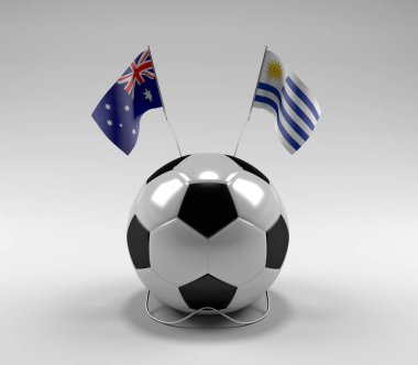 Avustralya - Uruguay Futbol Bayrakları, Beyaz Arkaplan - 3D Render