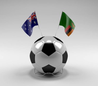 Avusturalya - Zambiya Futbol Bayrakları, Beyaz Arkaplan - 3D Render