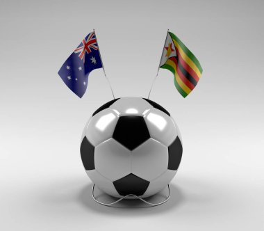 Avusturalya - Zimbabve Futbol Bayrakları, Beyaz Arkaplan - 3D Render