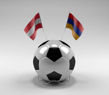 Avusturya - Ermenistan Futbol Bayrakları, Beyaz Arkaplan - 3D Render