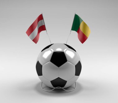 Avusturya - Benin Futbol Bayrakları, Beyaz Arkaplan - 3D Render