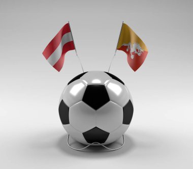 Avusturya - Bhutan Futbol Bayrakları, Beyaz Arkaplan - 3D Render