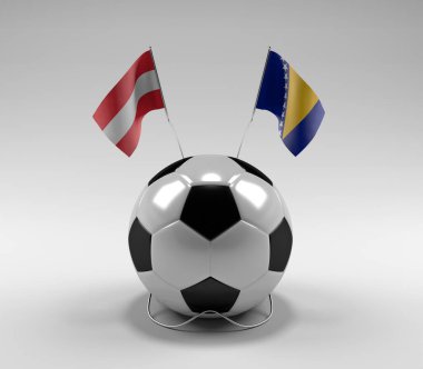 Avusturya - Bosna-Hersek Futbol Bayrakları, Beyaz Arkaplan - 3D Render