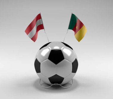 Avusturya - Kamerun Futbol Bayrakları, Beyaz Arkaplan - 3D Render