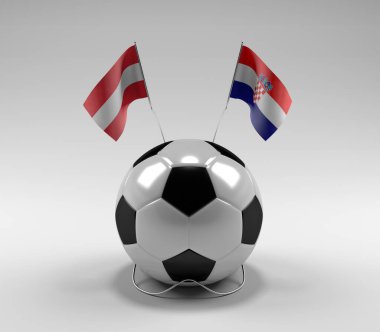 Avusturya - Hırvatistan Futbol Bayrakları, Beyaz Arkaplan - 3D Hazırlama