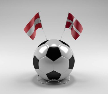 Avusturya - Danimarka Futbol Bayrakları, Beyaz Arkaplan - 3D Render