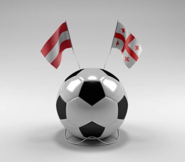 Avusturya - Gürcistan Futbol Bayrakları, Beyaz Arkaplan - 3D Render
