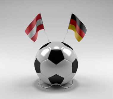 Avusturya - Almanya Futbol Bayrakları, Beyaz Arkaplan - 3D Render