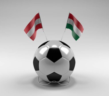 Avusturya - Macaristan Futbol Bayrakları, Beyaz Arkaplan - 3D Render