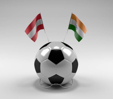 Avusturya - Hindistan Futbol Bayrakları, Beyaz Arkaplan - 3D Render
