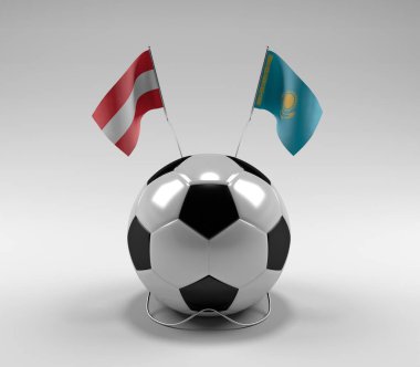Avusturya - Kazakistan Futbol Bayrakları, Beyaz Arkaplan - 3D Render