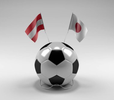 Avusturya - Japonya Futbol Bayrakları, Beyaz Arkaplan - 3D Render