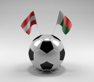 Avusturya - Madagaskar Futbol Bayrakları, Beyaz Arkaplan - 3D Render