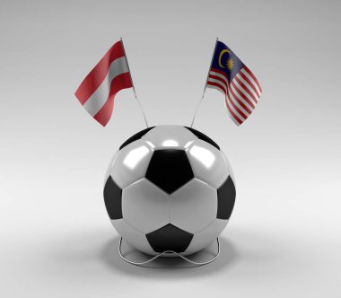 Avusturya - Malezya Futbol Bayrakları, Beyaz Arkaplan - 3D Render