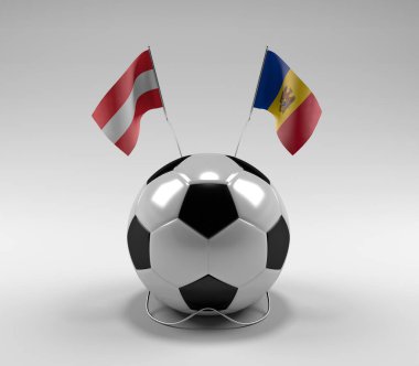 Avusturya - Moldova Futbol Bayrakları, Beyaz Arkaplan - 3D Render